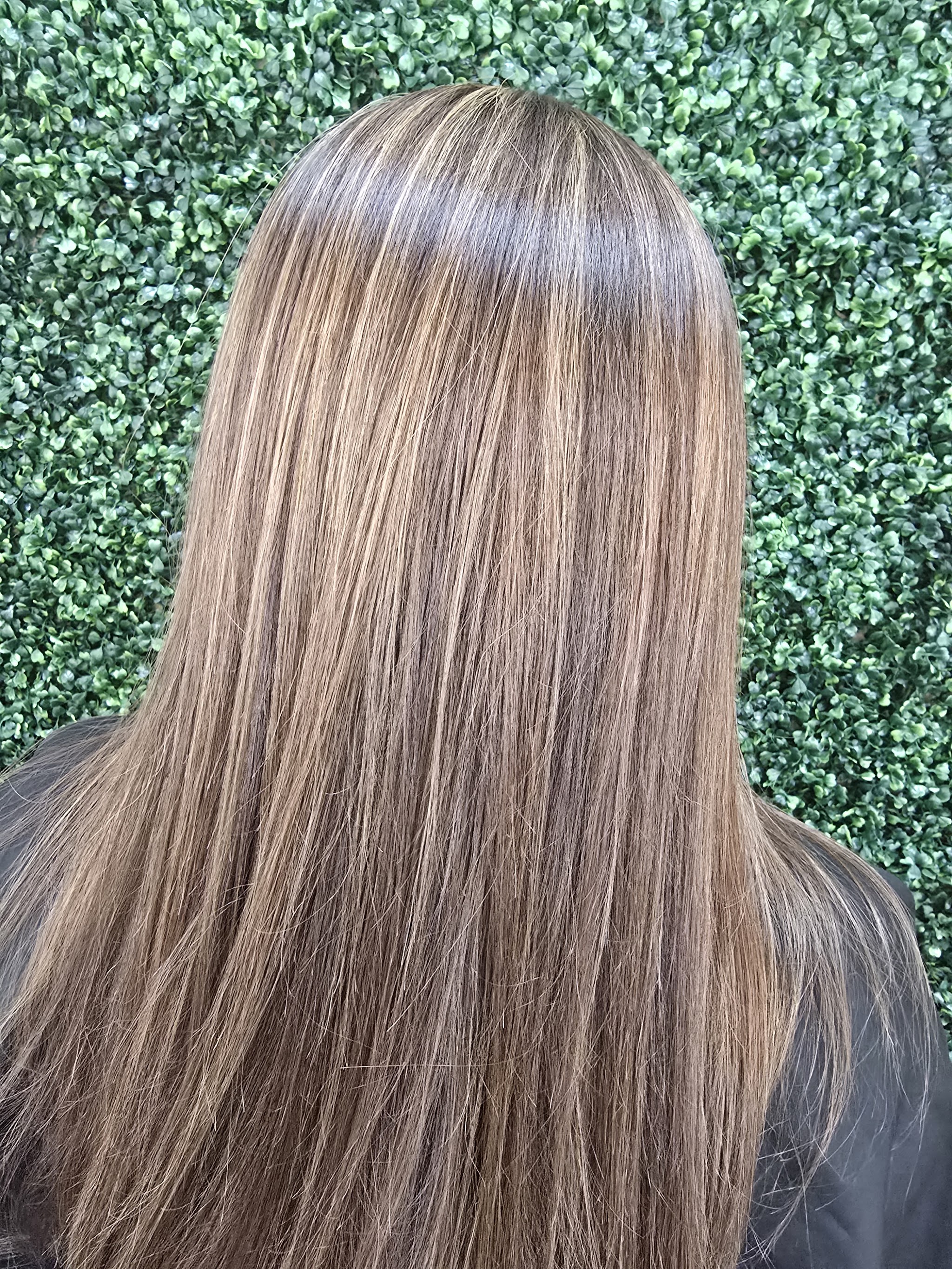 Long straight hair with brown highlights
